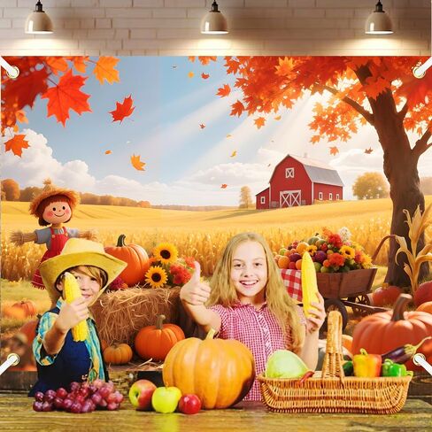 Happy Thanksgiving Banner Backdrop 71x43 Inch Thanksgiving Decorations Maple Leaves Turkey Pumpkin Photo Backdrop Banner Fall Themed Party Decorations with 19.68ft Ribbon in Kuwait