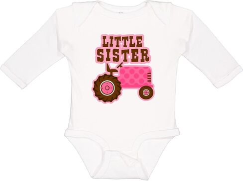 inktastic Pink Tractor Little Sister Long Sleeve Creeper in Saudi Arabia