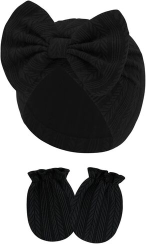 4 Pcs Newborn Hats Mittens Set Infant Cap Bow Hospital Beanie Preemie Hat for Baby Boy Girl 0-6 in Saudi Arabia