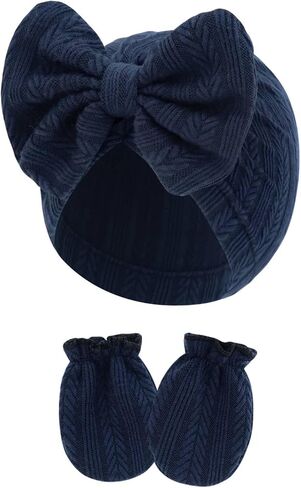 4 Pcs Newborn Hats Mittens Set Infant Cap Bow Hospital Beanie Preemie Hat for Baby Boy Girl 0-6 in Saudi Arabia