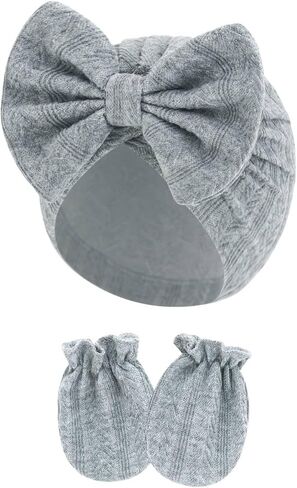 4 Pcs Newborn Hats Mittens Set Infant Cap Bow Hospital Beanie Preemie Hat for Baby Boy Girl 0-6 in Saudi Arabia