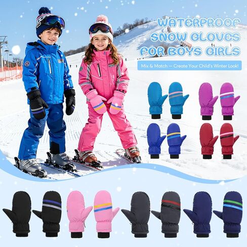 Zando Waterproof Toddler Snow Gloves Kids Mittens Winter Warm Thermal Long Cuff Boys Girls Children Ski Cold Weather Outdoor in Saudi Arabia