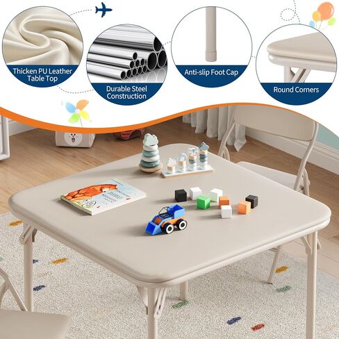 GarveeHome 5-Piece Kids Folding Table and Chairs Set, Toddlers Children's Activity Table and Chairs Set for Dining Room, Daycare, Classrooms in Saudi Arabia
