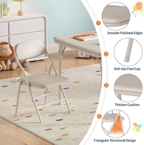 GarveeHome 5-Piece Kids Folding Table and Chairs Set, Toddlers Children's Activity Table and Chairs Set for Dining Room, Daycare, Classrooms in Saudi Arabia