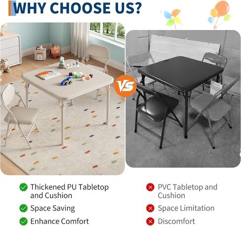 GarveeHome 5-Piece Kids Folding Table and Chairs Set, Toddlers Children's Activity Table and Chairs Set for Dining Room, Daycare, Classrooms in Saudi Arabia