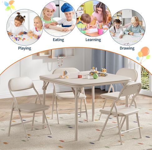 GarveeHome 5-Piece Kids Folding Table and Chairs Set, Toddlers Children's Activity Table and Chairs Set for Dining Room, Daycare, Classrooms in Saudi Arabia