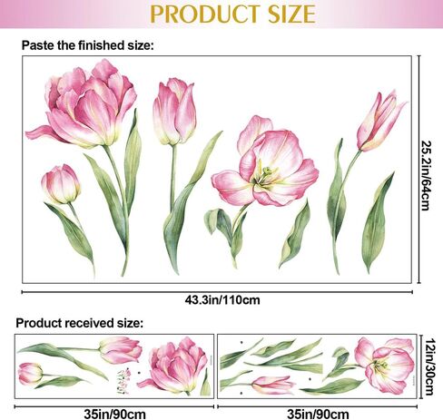 Pink Floral Blossom Wall Decals Flowers with Green Leaves Peel & Stick Wall Stickers, DIY Removable Blossoming Flower Wall Art for Girls Bedroom, Nursery, Living Room Corner Decor in Saudi Arabia