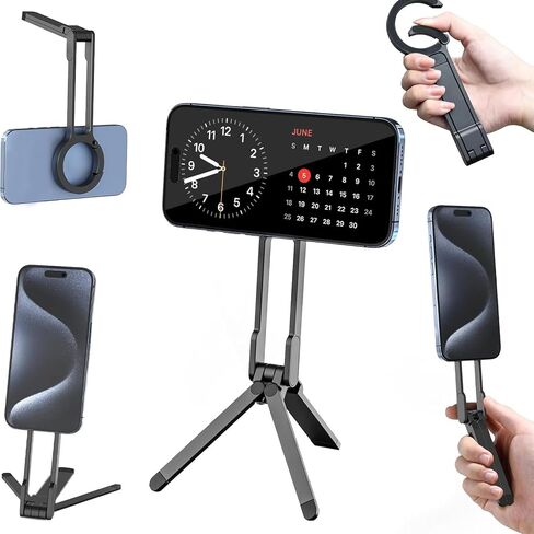 VBESTLIFE Magnetic Phone Tripod Stand, Metal Smartphone Mini Tripod Pocket Cell Phone Stand Strong Magnet Quick Mount Compatible with for iOS 17 16 15 14 13 12 (Black) in Saudi Arabia