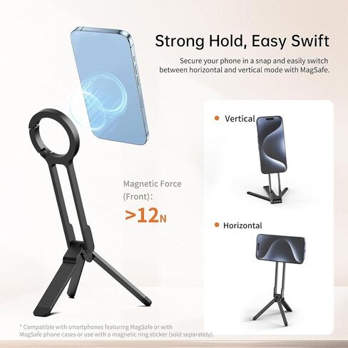 VBESTLIFE Magnetic Phone Tripod Stand, Metal Smartphone Mini Tripod Pocket Cell Phone Stand Strong Magnet Quick Mount Compatible with for iOS 17 16 15 14 13 12 (Black) in Saudi Arabia