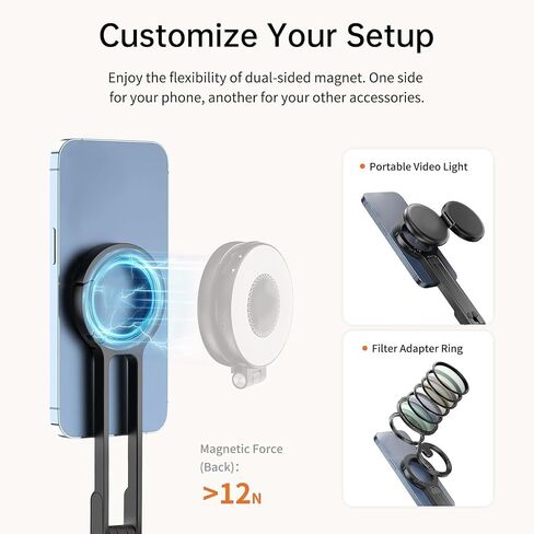 VBESTLIFE Magnetic Phone Tripod Stand, Metal Smartphone Mini Tripod Pocket Cell Phone Stand Strong Magnet Quick Mount Compatible with for iOS 17 16 15 14 13 12 (Black) in Saudi Arabia