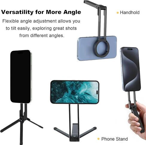VBESTLIFE Magnetic Phone Tripod Stand, Metal Smartphone Mini Tripod Pocket Cell Phone Stand Strong Magnet Quick Mount Compatible with for iOS 17 16 15 14 13 12 (Black) in Saudi Arabia