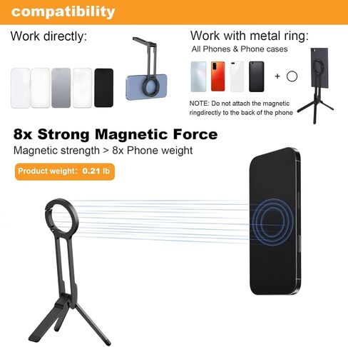 VBESTLIFE Magnetic Phone Tripod Stand, Metal Smartphone Mini Tripod Pocket Cell Phone Stand Strong Magnet Quick Mount Compatible with for iOS 17 16 15 14 13 12 (Black) in Saudi Arabia