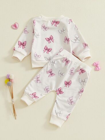 Toddler Baby Girl Clothes Long Sleeve Bow Print Sweatshirt Top And Pants Set Cute Girl Fall Winter Outfits in Kuwait
