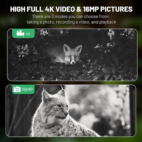 نظارات الرؤية الليلية WOSPORTS 4K - تكبير بصري 10X ورقمي 8X، نطاق الأشعة تحت الحمراء 1315FT، بطارية قابلة لإعادة الشحن 5000 مللي أمبير، مقاومة للماء IPX، مثالية للتخييم، أخضر عسكري in Kuwait