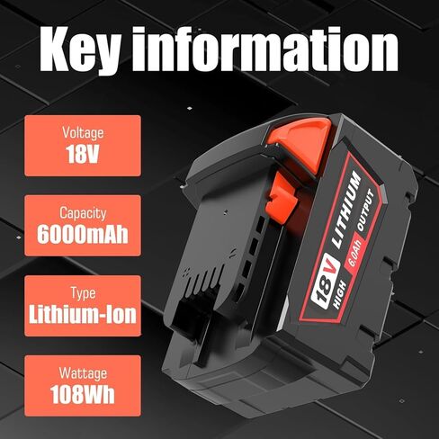 بديل 8.0 أمبير لبطارية ميلووكي 18 فولت وشاحن متوافق مع بطارية ميلووكي 18 فولت 48-11-1860 48-11-1850 48-11-1862 48-11-1828(8.0 أمبير) in Kuwait