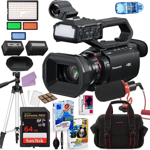 Panasonic HC-X2100 UHD 4K 3G-SDI/HDMI Pro Camcorder with 24x Zoom Bundle + Accessory Package Including 64GB Extreme Pro Memory, LED Video Light, Microphone, Case & More (22 Items) (Renewed) in Saudi Arabia