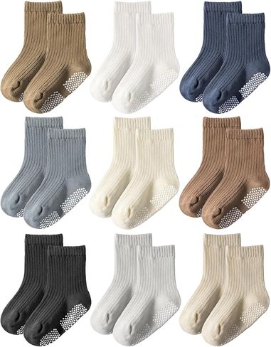HONGTEYA 9 Pairs Toddler Boys Socks, Baby Non Slip Socks for Infant Cotton Sock with Grippers 0-5 Years in Saudi Arabia
