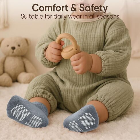 HONGTEYA 9 Pairs Toddler Boys Socks, Baby Non Slip Socks for Infant Cotton Sock with Grippers 0-5 Years in Saudi Arabia