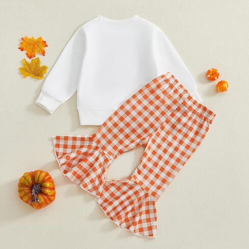 Kids Toddler Baby Girl Halloween Outfits Long Sleeve Pumpkin Ghost Embroidery Sweatshirt Plaid Flare Pants Clothes Set in Saudi Arabia