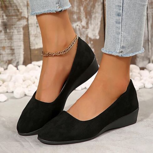 Women's Ballet Flats Business Office Work Dress Shoes Low Wedge Round Toe Slip-Ons Comfortable Dressy Casual Flats Shoes in Saudi Arabia