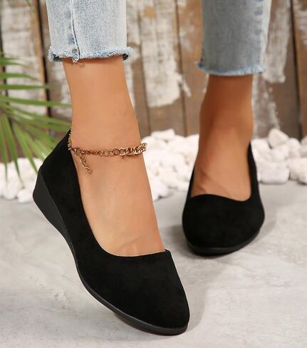 Women's Ballet Flats Business Office Work Dress Shoes Low Wedge Round Toe Slip-Ons Comfortable Dressy Casual Flats Shoes in Saudi Arabia