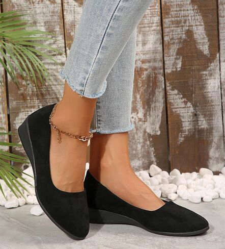 Women's Ballet Flats Business Office Work Dress Shoes Low Wedge Round Toe Slip-Ons Comfortable Dressy Casual Flats Shoes in Saudi Arabia