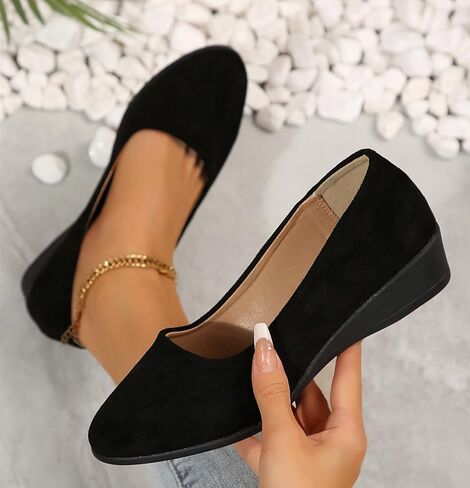 Women's Ballet Flats Business Office Work Dress Shoes Low Wedge Round Toe Slip-Ons Comfortable Dressy Casual Flats Shoes in Saudi Arabia