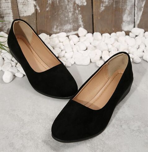 Women's Ballet Flats Business Office Work Dress Shoes Low Wedge Round Toe Slip-Ons Comfortable Dressy Casual Flats Shoes in Saudi Arabia