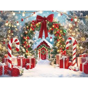 Christmas Photography Backdrop - Winter Snow Scene with Candy Canes Background for Xmas Party Booth, Studio Decor Banner - Polyester Fabric(10x8ft) in Saudi Arabia