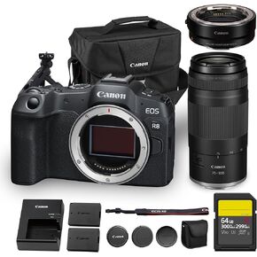 Canon EOS R8 Mirrorless Camera|24.2MP Full Frame Sensor 4K 60p Video|Compact Lightweight Hybrid Camera for Travel and Content(5803C002) + Canon RF 75-300mm Lens + Adapter EF-EOS R + Tripod Grip + More in Kuwait