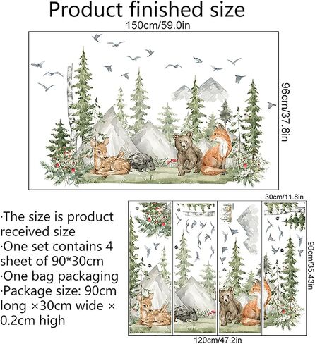 Woodland Animals Wall Decals-Pine Tree Forest Wall Stickers with Deer, Fox, Elephant, Removable Nursery Wall Art for Kids Bedroom, Playroom，Living Room in Saudi Arabia