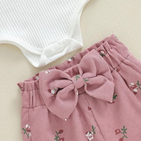 Newborn Baby Girl Clothes Cute Ribbed Romper Floral Pants Headband Infant 3pcs Set Fall Winter Outfits For Girls in Saudi Arabia