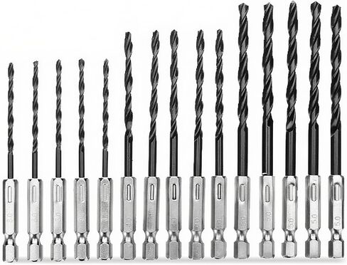 15 PCS 1/4" Hex Shank Drill Bit Set, Hss Nitriding Twist Drill Bits for Impact Driver, for Wood, Steel, Metal, and Plastic, Quick Change in Saudi Arabia