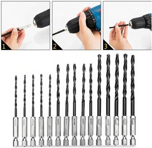 15 PCS 1/4" Hex Shank Drill Bit Set, Hss Nitriding Twist Drill Bits for Impact Driver, for Wood, Steel, Metal, and Plastic, Quick Change in Saudi Arabia