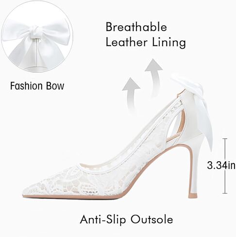 المرأة مقوس دانتيل مغلق بمقدمة مدببة Stiletto مضخات الانزلاق على تنفس مثير عالية الكعب فستان أحذية لحفلات الزفاف حفلة موسيقية in Kuwait
