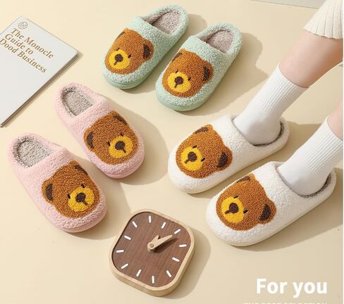 Slippers for Women Men Cute Bear Plush Indoor Couple House Slippers in Saudi Arabia