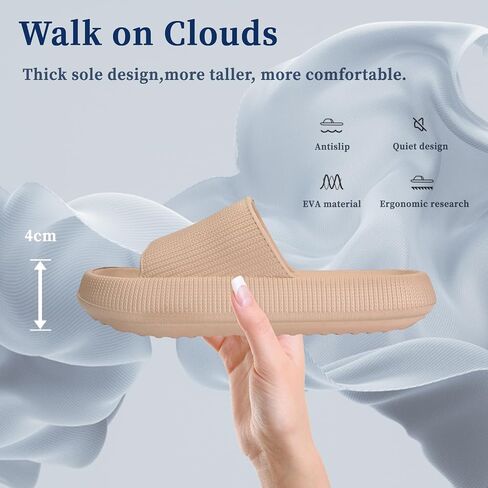 Cloud Slippers for Women and Men, Ultra Comfortable Pillow House Slippers, Lightweight Shower Shoes with Thick Sole, Non-Slip Bathroom Sandals, Easy to Clean, Indoor & Outdoor Slides in Saudi Arabia