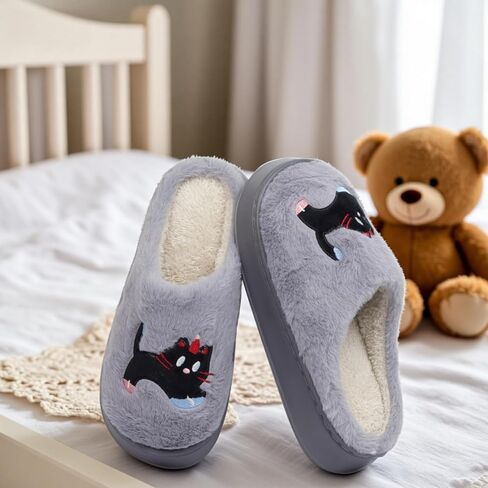 Cat Slippers For Womens Home Fuzzy Plush Mens Shoes Cute Animal Design Soft Warm Bedroom Anti-Skid Sole Winter Wool Lined Indoor Outdoor House Gift Idea in Saudi Arabia