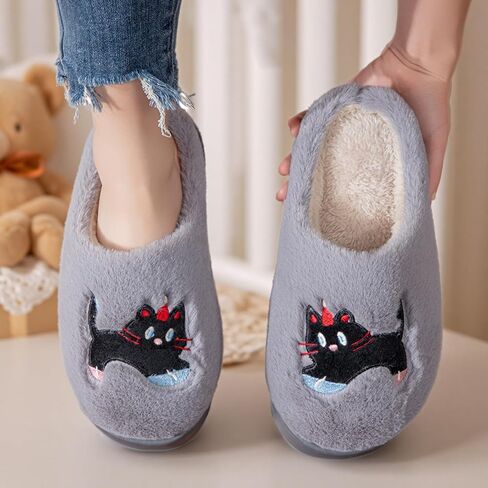Cat Slippers For Womens Home Fuzzy Plush Mens Shoes Cute Animal Design Soft Warm Bedroom Anti-Skid Sole Winter Wool Lined Indoor Outdoor House Gift Idea in Saudi Arabia