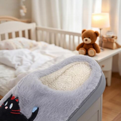Cat Slippers For Womens Home Fuzzy Plush Mens Shoes Cute Animal Design Soft Warm Bedroom Anti-Skid Sole Winter Wool Lined Indoor Outdoor House Gift Idea in Saudi Arabia
