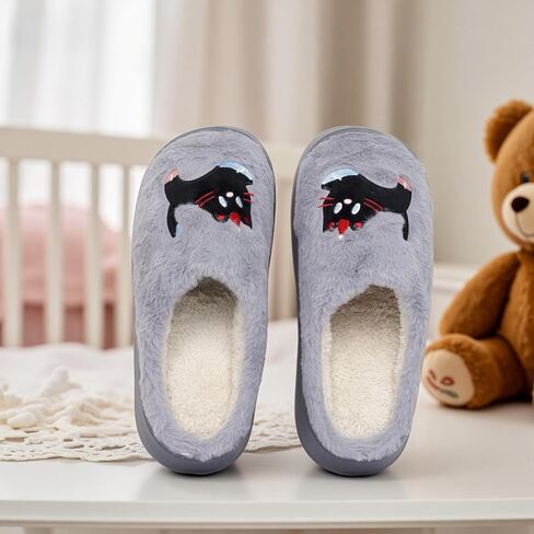 Cat Slippers For Womens Home Fuzzy Plush Mens Shoes Cute Animal Design Soft Warm Bedroom Anti-Skid Sole Winter Wool Lined Indoor Outdoor House Gift Idea in Saudi Arabia
