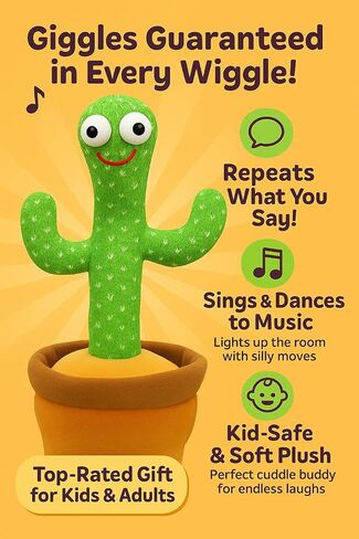 Dancing Talking Cactus Toy, 120 English Songs, Voice Mimicking, 4-Level Volume Control in Saudi Arabia