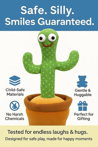 Dancing Talking Cactus Toy, 120 English Songs, Voice Mimicking, 4-Level Volume Control in Saudi Arabia