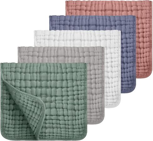 Muslin Baby Burp Cloths for Newborn - 5 Pack, Soft and Absorbent Organic Cotton, 20"x10", Large, Baby Essentials for Boys and Girls, Gender Neutral Solid Colors in Saudi Arabia