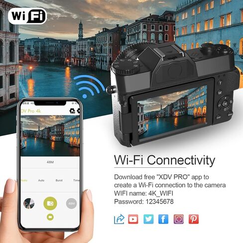 كاميرا تسجيل فيديو بدقة 4K لليوتيوب كاميرا رقمية بدقة 56 ميجابكسل للتصوير الفوتوغرافي والفيديو مع شاشة قابلة للطي 180 درجة، تكبير رقمي 16X، زاوية واسعة 52 مم وعدسة ماكرو، بطاقة Micro SD سعة 32 جيجابايت، بطاريتان (أسود) in Kuwait