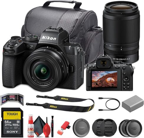 Nikon Z50II Mirrorless Digital Camera with NIKKOR Z DX 16-50mm f/3.5-6.3 & 50-250mm f/4.5-6.3 VR Lenses Bundle with 64GB Memory Card + 6Ave Cleaning kit+ More (Renewed) in Saudi Arabia
