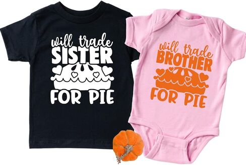Will Trade Brother Sister For Pie Matching Thanksgiving Shirts for Siblings, Funny Thanksgiving Matching Outfits Baby Toddler, Girl Boy Turkey Shirt, Cute Matching Thanksgiving Shirts 2021 in Saudi Arabia