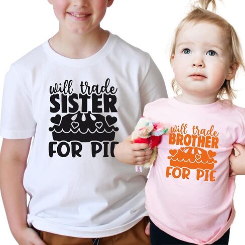 Will Trade Brother Sister For Pie Matching Thanksgiving Shirts for Siblings, Funny Thanksgiving Matching Outfits Baby Toddler, Girl Boy Turkey Shirt, Cute Matching Thanksgiving Shirts 2021 in Saudi Arabia