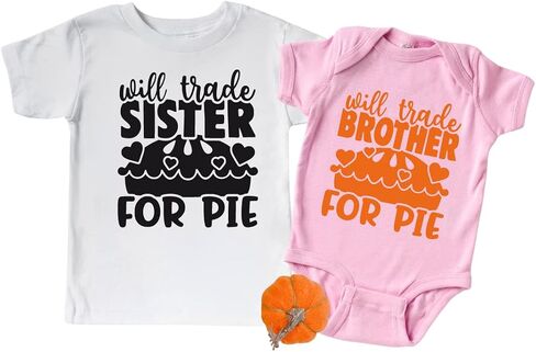 Will Trade Brother Sister For Pie Matching Thanksgiving Shirts for Siblings, Funny Thanksgiving Matching Outfits Baby Toddler, Girl Boy Turkey Shirt, Cute Matching Thanksgiving Shirts 2021 in Saudi Arabia