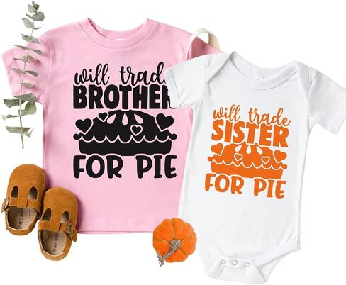 Will Trade Brother Sister For Pie Matching Thanksgiving Shirts for Siblings, Funny Thanksgiving Matching Outfits Baby Toddler, Girl Boy Turkey Shirt, Cute Matching Thanksgiving Shirts 2021 in Saudi Arabia